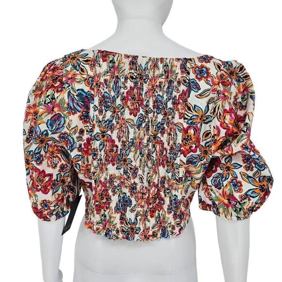 Rachel Roy Shirred Floral Crop Top L New - Picture 2 of 6
